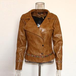 แจ็กเก็ตแฟชั่นคอตั้งขนาดใหญ่สำหรับผู้หญิง, เสื้อหนังแท้บางระบายอากาศสีพื้นสำหรับฤดูใบไม้ผลิฤดูใบไม้ร่วง - Product Image 5