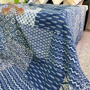 High Quality Cotton <b>King</b> <b>Size</b> Kantha Bedcover Hand Block Print Patchwork Indigo <b>Quilt</b> Coverlet for Home Use - Product Image 3