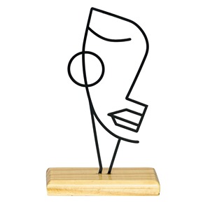 Sculpture de visage en métal noir audacieux avec base en bois Décor de table parfait ajoute une touche artistique moderne à n'importe quelle pièce - Product Image 4