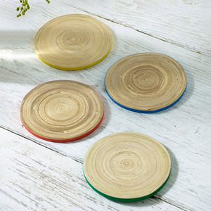 Drinkware accessories natural spun bamboo tea cup coaster with holder set best price coasters - Product Image 4