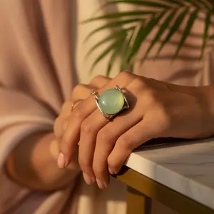 Anillo de Plata 925 con Gema de Corte Esmeralda Redonda, Joyería de Moda para Mujer con Patrón Geométrico - Product Image 3