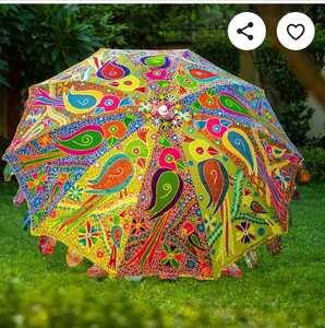 Grand parasol brodé en coton indien fait à la main, imprimé floral multicolore, parasol de jardin, décoration bohème, idée cadeau - Product Image 3