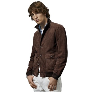 <b>Men's</b> Brown <b>Suede</b> Motorcycle <b>Jacket</b> Slim Stand Collar Zipper Closure Casual Autumn Style Regular Fit Solid Color Coated Front - Product Image 3