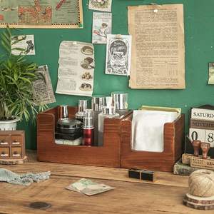 Boîte en bois boîte de rangement cosmétiques 2 pièces organisateur de bureau en bois rustique armoire de rangement de maquillage de table pour salle de bain - Product Image 4