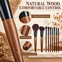 Pinceau de maquillage en poils de chèvre brun, manche en bois massif, pinceau cosmétique pour le visage, pour le fond de teint, le blush et la poudre, les sourcils
