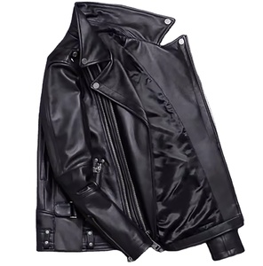 แจ็คเก็ตหนังแท้สีดำทรงสลิมสไตล์ไบค์เกอร์คลาสสิกสำหรับผู้ชาย ผ้าแคนวาสแท้พร้อมซิปปิด สไตล์สตรีทแวร์และมอเตอร์ไซค์ ลายหนังจระเข้ - Product Image 5