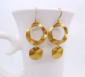 Pendientes colgantes de latón, Pendientes colgantes circulares, Pendientes de latón martillado, Pendientes colgantes geométricos - Product Image 3