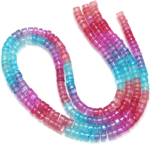 Natural Flashy Pink & Blue color rainbow Moonstone Smooth Tyre shape <b>Heishi</b> <b>Beads</b>, 15" Multi Moonstone wheel shape <b>Bead</b>, - Product Image 3