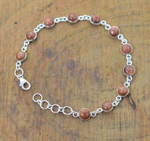 Red Sunstone 925 Sterling Silver Gemstone <b>Adjustable</b> <b>Bracelet</b> 11 Stone Handmade Jewelry Women Gift - Product Image 2