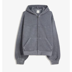 Sudaderas con capucha de hombre de alta calidad personalizadas cremallera de lavado ácido de Color gris orgánico con bolsillo 500 GSM Fleece 100% Sudadera con capucha de algodón para hombres - Product Image 5