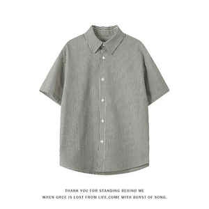 Camisa abotonada de calidad superior verano joven personalizado rayas versión ancha manga corta unisex Casual camisa suelta camisa personalizada - Product Image 2