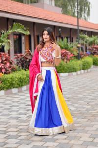 Femmes été col rond pleine couture pur cottan Lehenga Choli Festival mignon lâche lourd Gamthi travail & ribin dentelle avec dentelle kodi - Product Image 2