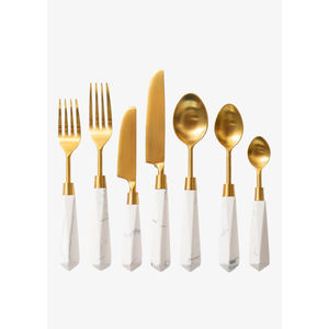 Cubiertos de acero con espejo de color dorado y blanco, juego de cubiertos de diseñador, juego de cubiertos, utensilios de cocina, suministros para restaurantes y hoteles - Product Image 1