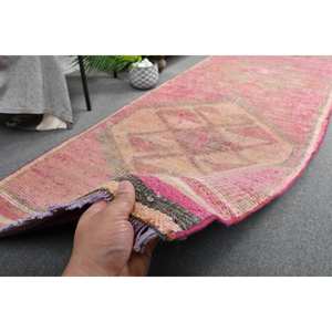 พรมถักสไตล์ตุรกีโบราณขนาด2.9 x 10.1ft งานเย็บปะทำด้วยมือทำจากผ้าขนสัตว์สีน้ำตาลสีชมพูงานปะติดด้านหลังสำหรับวัยรุ่นสี่เหลี่ยมผืนผ้าสไตล์แอบสแตรก - Product Image 3