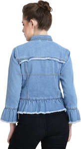 Chaquetas vaqueras desgastadas de moda para mujer al por mayor y personalizadas, Chaquetas vaqueras de colores personalizadas para mujer transpirables - Product Image 4