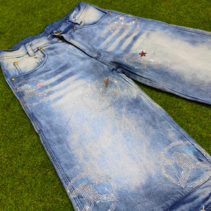 Salopette en jean pour homme, taille mi-haute, 100% coton, broderie logo cristal, séchage rapide, double ceinture, style décontracté punk, haute qualité, vente en gros - Product Image 2