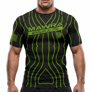 MAWRA Men's <b>Black</b> Green Sublimated Short Sleeve Rash Guard <b>Compression</b> <b>Shirt</b> for Brazilian Jiu Jitsu Training Workout - Product Image 1