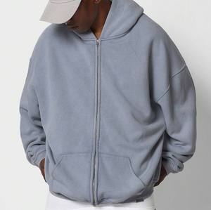 Sudadera con capucha de rizo francés desgastada personalizada de gran tamaño, ropa de calle para hombre con cremallera, lavado ácido, estilo Vintage, logotipo personalizado, Material de algodón - Product Image 1