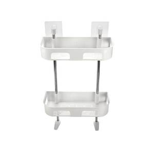 Étagère murale à deux niveaux Myrva pour salle de bain, organiseur en plastique, rangement gain de place pour accessoires de salle de bain - Product Image 4