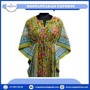 Kaftan marocain en gros, confortable et luxueux, grande taille, imprimé à la main, en voile de coton doux, vêtement de nuit en vente - Product Image 4
