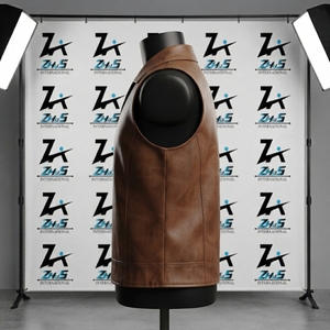 Chaleco de cuero PU para hombre, estilo motorista, con cuello vuelto y cierre de cremallera, color marrón liso, para otoño, venta al por mayor - Product Image 3