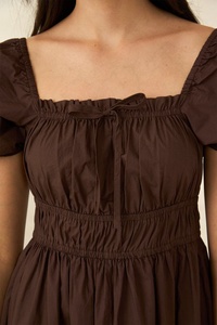 Attrayant bordeaux été vacances longue rayonne dames Maxi robe femmes décontracté à manches courtes col carré plage robe mi-longue - Product Image 3