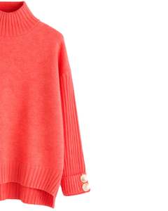 Ensemble pull en tricot rouge corail et pantalon large pour femmes, pull à col montant, vêtements de détente confortables pour l'hiver, fabricant personnalisé OEM - Product Image 3