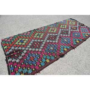 Turkish Vintage <b>Runner</b> Rug 4.4x11 ft, Kilim <b>Red</b> Wool Rug - Product Image 2