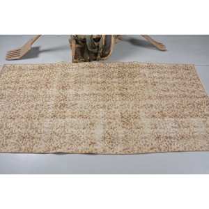 Alfombra turca Vintage Beige Marrón 3,5 X 7.4ft Lana Área grande Diseño de retazos abstractos para pasillo Forma rectangular Látex - Product Image 3
