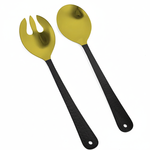Ensemble de couverts et vaisselle sans danger pour les aliments ensemble de service à salade 2 pièces en acier inoxydable serveur à salade noir et or - Product Image 1