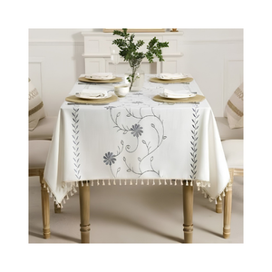 Nappe Rectangulaire Vintage en Coton à Motifs Floraux avec Bordure Orange et Verte, Housse de Table Décorative pour la Maison, Vente en Gros à l'Export - Product Image 2