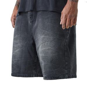 Pantalones Cortos de Mezclilla Oscuros Rectos para Hombre, Talla Grande, Estilo Urbano, Casual, para Viajes y Uso Diario - Product Image 1
