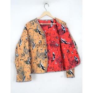2024 Vintage Traditional Cotton Quilted <b>Jacket</b> <b>Women's</b> <b>Short</b> Printed Knitted Inspired Kantha Kimono Raw Edge Bohemian Daily - Product Image 2
