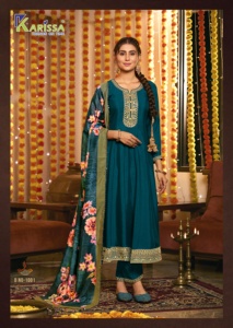 Qualité d'exportation indienne dernière tenue de créateur Premium Pure Vichitra Silk Kurti Pant & Dupatta avec travail de séquence de Kasab à vendre - Product Image 5