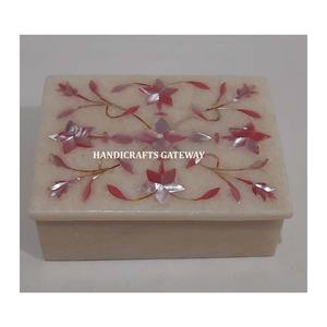 Incrustaciones de madreperla roja natural Diseño único Mármol blanco MOP Cajas de joyería de forma rectangular Caja de incrustaciones súper brillante - Product Image 1