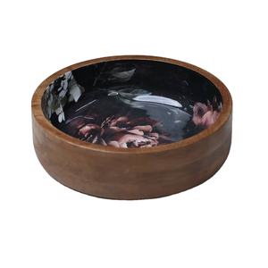 Ensaladera redonda de madera de Acacia impresa con varios diseños personalizados en el interior, venta al por mayor, cuenco de almacenamiento de ensalada de frutas y nueces con letras, Coco - Product Image 2