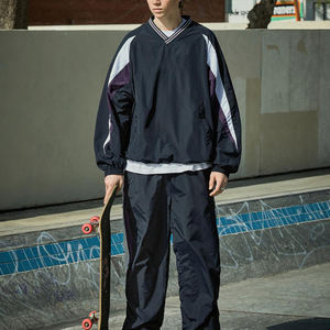 Survêtements en polyester pour hommes, veste et pantalon en nylon à col en V, patchwork, ensembles de jogging pour hommes, survêtement personnalisé pour hommes, vente chaude - Product Image 3