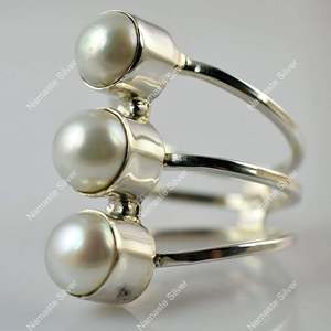 925 Sterling <b>Silver</b> Freshwater Triple Pearl <b>Ring</b> Handmade Boho June Birthstone Promise <b>Statement</b> Jewelry Unique Pearl <b>Ring</b> - Product Image 6