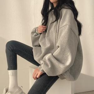 Femme décontracté à manches longues poche épaissir à capuche manteaux à capuche Harajuku ample surdimensionné automne haut demi fermeture éclair femmes sweat - Product Image 3