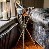 Seau à glace de luxe en métal martelé à double paroi avec support trépied, anti-fuite, refroidisseur de boissons moderne pour bar, maison et fête