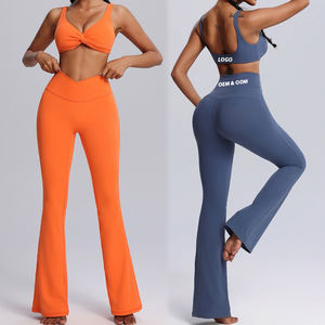 New Design Sexy V Neck <b>bra</b> <b>and</b> <b>legging</b> <b>Sets</b> for Women, 2 PCS Unique Knotted Front <b>Sports</b> <b>Bra</b> with Gym Flared Yoga Pants - Product Image 3