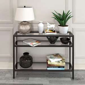 Rayan International Black Metal Frame Console Table with 3 Shelves Glass Shelf Elegant <b>Office</b> <b>Furniture</b> for Living Room Entryway - Product Image 4