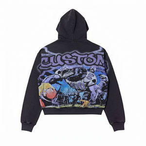 Sweat à capuche zippé Glory avec impression numérique personnalisée, effet vieilli, 500 g/m², coupe ample, style vintage, lavage à l'acide, pull oversize - Product Image 2