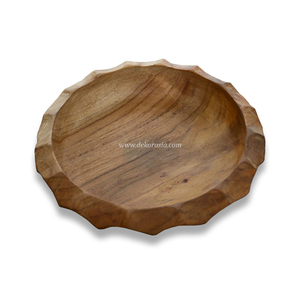 Ensaladera de madera tallada a mano de diseño vintage, juego de cuencos redondos para servir comida, vajilla de madera para sopa y sopa - Product Image 1