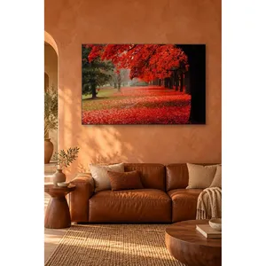Impression sur toile de la voie de parc Fida recouverte de feuilles rouges d'automne - Product Image 1