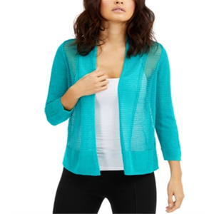 Cardigan Alfani da Donna in Misto Lino con Cuciture Miste e Apertura Frontale, Blu, Taglia Media - per l'Estate - Product Image 1