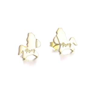 Orecchini a perno a forma di pony in oro 18 carati e argento sterling, classici e di tendenza, placcati in rodio, in titanio, per regali e feste - Product Image 3