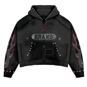 Sudadera con Capucha para Hombre, Estilo Urbano, Lavado Ácido, con Pedrería, Cierre de Cremallera, Talla Grande, Algodón Grueso, Diseño Personalizado, Novedad 2026 - Product Image 6