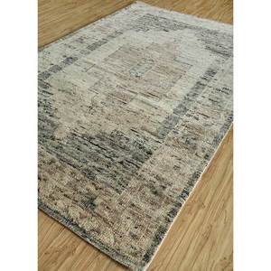 AKWL-1046 Tapis en laine noué à la main, gris thym et noir, motif médaillon abstrait, 9x12, rectangulaire, moelleux, pour couloir, pour adolescents, viscose, fait main - Product Image 2