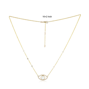 Pavé Diamant 14k Or Evil Eye Pendentif Collier Naturel Arc-En-Lune Pierre Bijoux À La Main Chaîne Collier Nouveau Design - Product Image 1